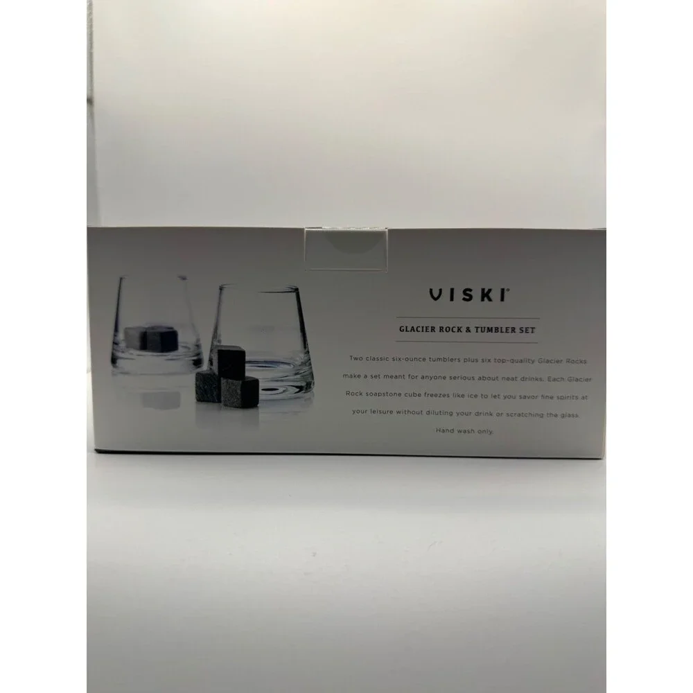 Viski Glacier Rock Tumbler Set of 2 Rocks Glasses 6 Soapstone Cubes New Sealed